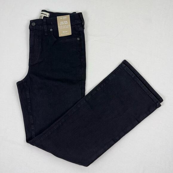 Madewell Women's Mid Rise Flare Kickout Crop Jean Size 26 Tall Black - Picture 2 of 16